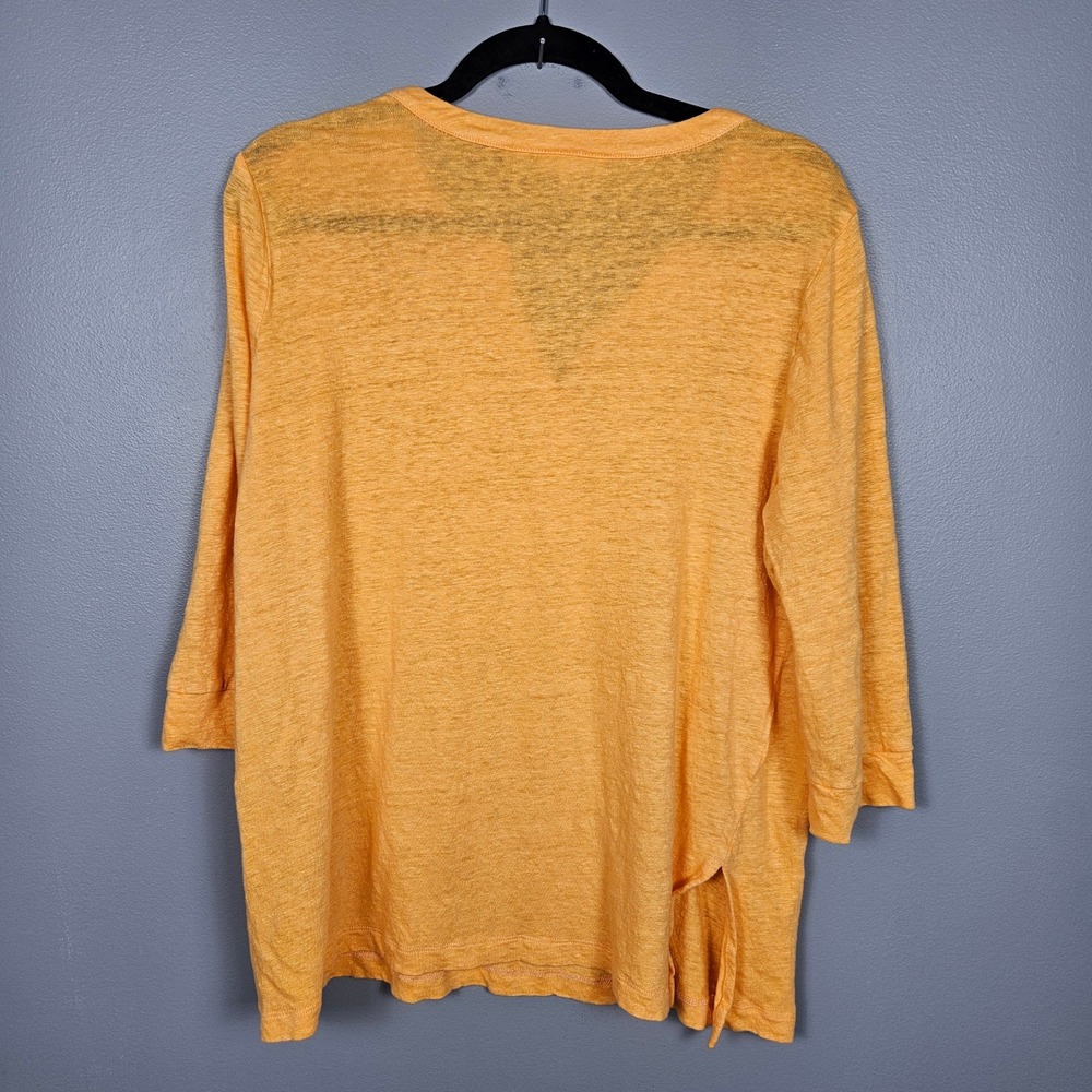 Chico's Women XL Linen Tunic Top Floral Embroidered Sequin 3/4 Sleeve Orange - Picture 2 of 10